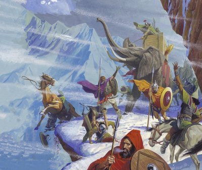 Hannibal (247-c.183 v.Chr.) steekt de Alpen over (gouache op papier) door Severino Baraldi