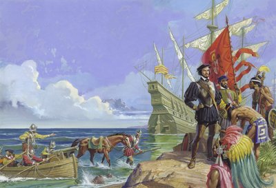 Hernando Cortes komt aan in de Nieuwe Wereld door Severino Baraldi
