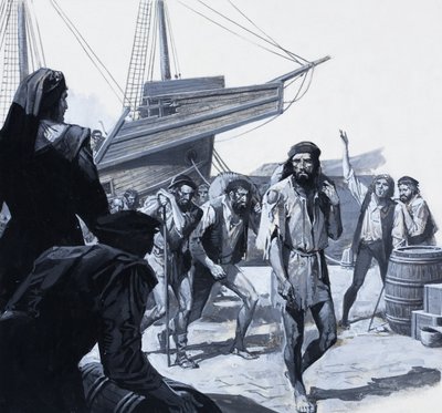 De mannen van Magellan (gouache op papier) door Severino Baraldi
