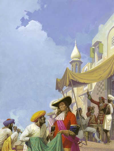 De Engelse Oost-Indische Compagnie (gouache op papier) door Severino Baraldi