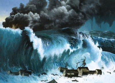 Tsunami na uitbarsting van Krakatau door Severino Baraldi