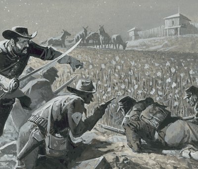 Met zijn mannen verborgen, wachtte Fetterman op de plunderende indianen door Severino Baraldi