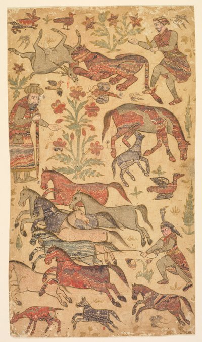 Een gemarmerd beeld van Rustam die Rakhsh vangt, ca. 1650 door Shafi