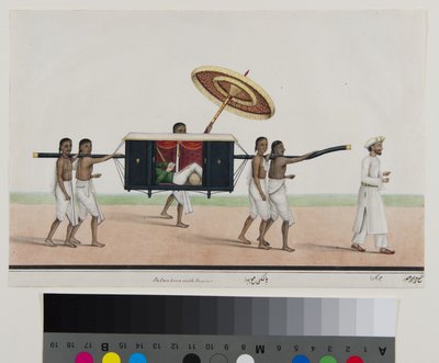Thomas Holroyd leest in zijn palankijn, ca. 1835 door Shaik Muhammad Amir of Karraya