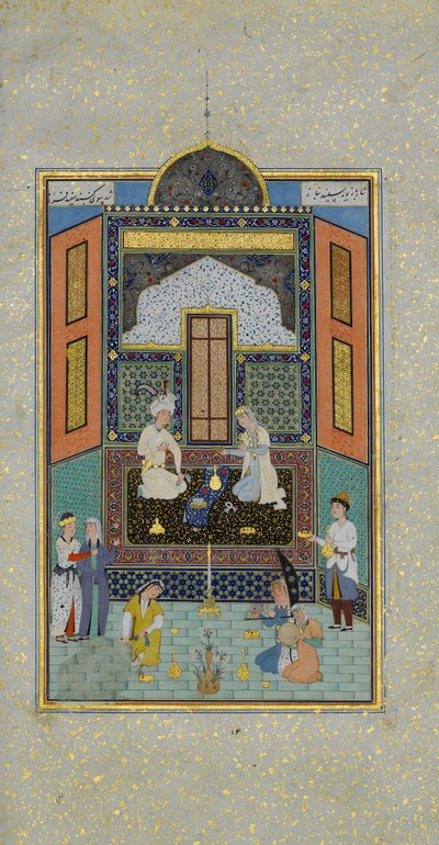 Bahram Gur in het Witte Paleis op vrijdag, Folio 235 uit een Khamsa door Shaikh Zada