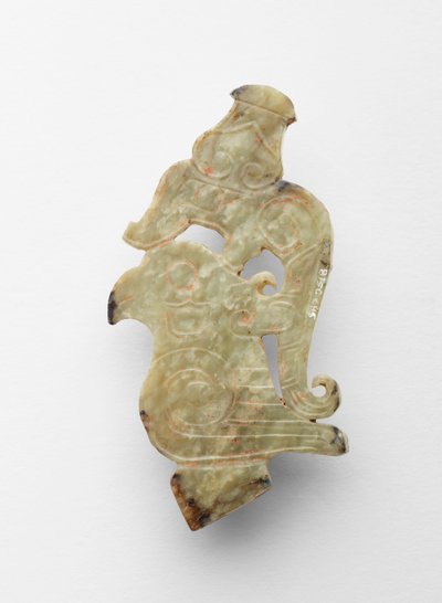 Topstuk in de vorm van een vogel met draak, ca.1300-ca.1050 v.Chr. door Shang Dynasty Chinese School