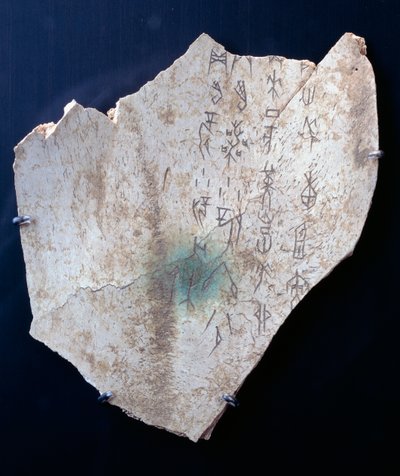 Pictogram op een os scapula met een ritueel om gevaar af te weren (bot) door Shang Dynasty Chinese School