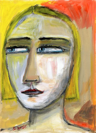 Een peinzende vrouw met blauwe ogen door Sharyn Bursic