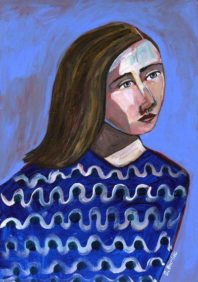 Doordacht blauw portret door Sharyn Bursic