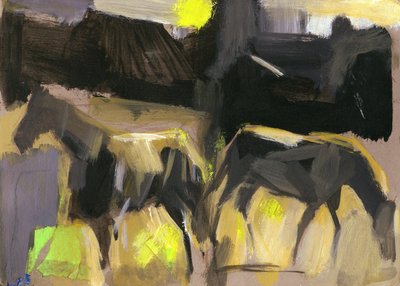 Grijze paarden, 2024 (gouache op papier) door Shaun Carey