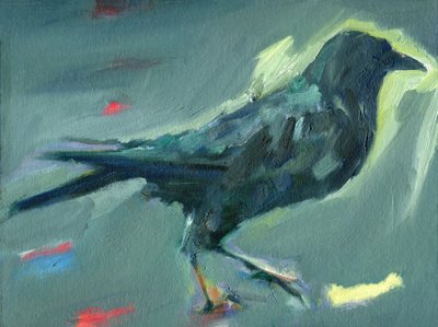 Wandelende kraai, 2024 (olieverf op canvasboard) door Shaun Carey