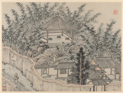 Twaalf Zichten op de Tijgerheuvel, Suzhou: Bamboepaviljoen, Tijgerheuvel door Shen Zhou