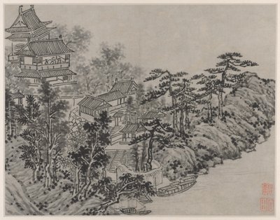 Twaalf Zichten van Tiger Hill, Suzhou: Cloud-Climbing Paviljoen, na 1490 door Shen Zhou