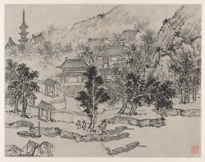 Twaalf Zichten op de Tijgerheuvel, Suzhou: Veraf Zicht op de Tijgerheuvel vanaf de Kanaalaanlegplaats, na 1490 door Shen Zhou