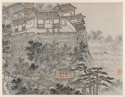 Twaalf Zichten op de Tijgerheuvel, Suzhou: Het Vijf Wijzen Terras door Shen Zhou