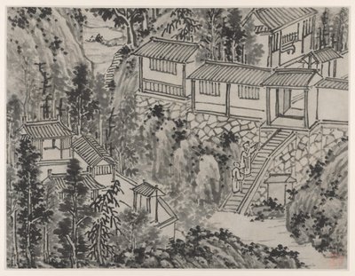 Twaalf Zichten op de Tijgerheuvel, Suzhou: Het Pijnbomenverblijf door Shen Zhou