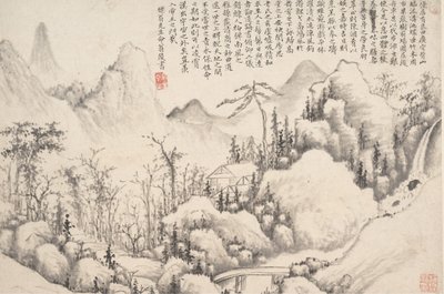 Bergretraite, dateerbaar op 1654-55 door Shi Lin