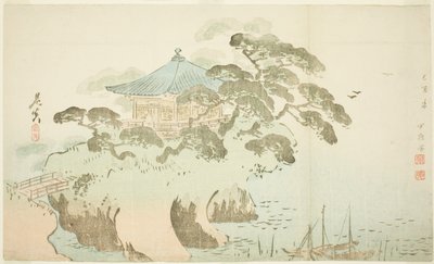 Een tempelzaal door Shibata Zeshin