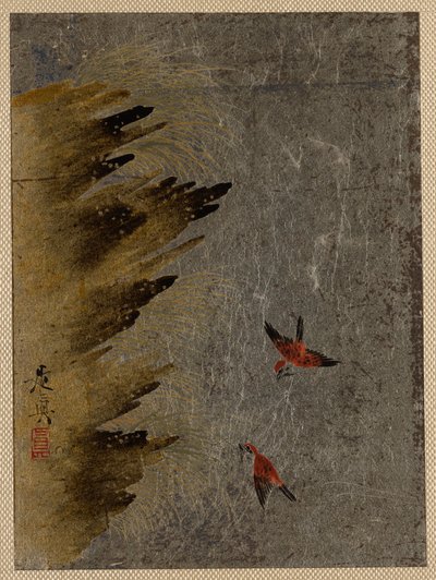 Vogels en uitstekende rotsen door Shibata Zeshin