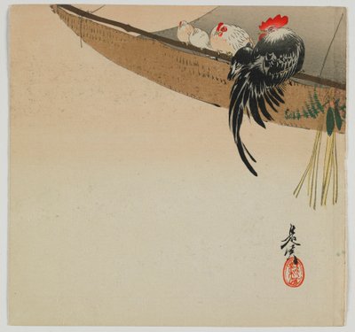 Kippen rusten op een zeil, Meiji-periode, eind 19e eeuw door Shibata Zeshin