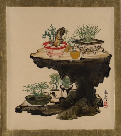 Lakschilderijen van Verschillende Onderwerpen: Bonsai, 1882 door Shibata Zeshin