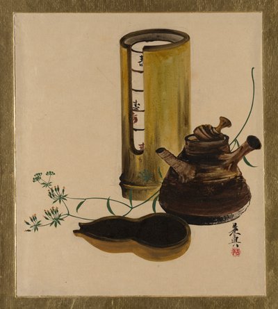 Lakschilderijen van verschillende onderwerpen: Sencha theeset door Shibata Zeshin