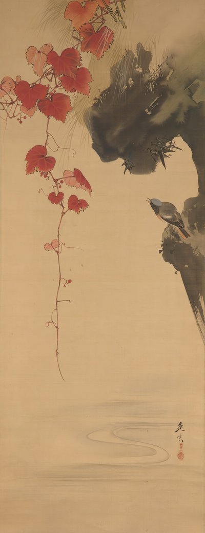 Bladeren en Vogel door Shibata Zeshin