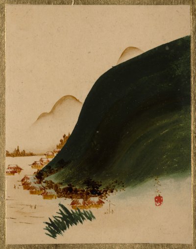 Bergen en huizen door Shibata Zeshin