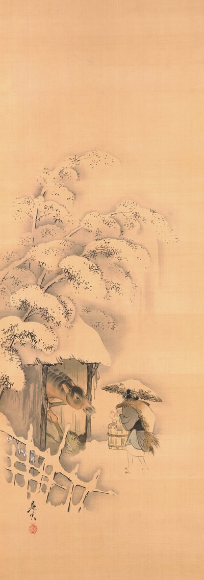 Noh-toneelstuk Hachinoki, een van drie door Shibata Zeshin