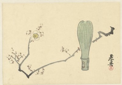Pruimenbloesem en een theeklopper door Shibata Zeshin