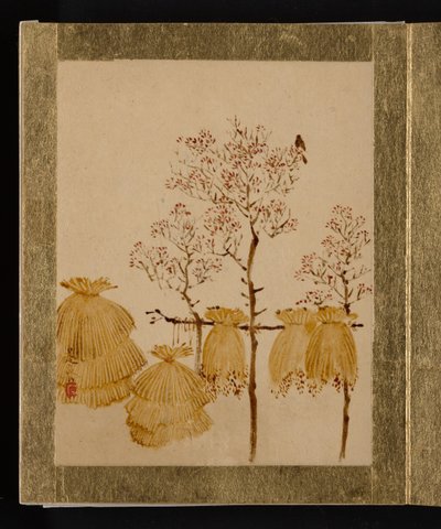 Reisstapel und Bäume door Shibata Zeshin