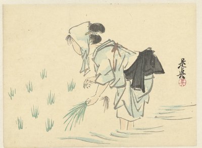 Rijstplantende vrouw door Shibata Zeshin