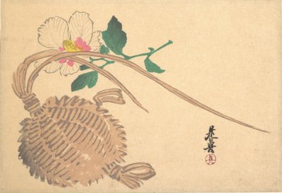 Stro Mand voor Vis en Mokuge Bloem door Shibata Zeshin