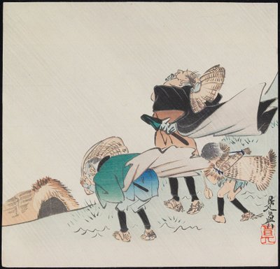 Reizigers in een storm door Shibata Zeshin