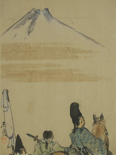 Reizigers bij de berg Fujiyama door Shibata Zeshin