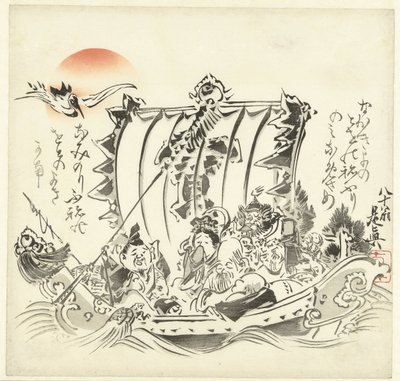 Zeven zeezieke geluksgoden door Shibata Zeshin