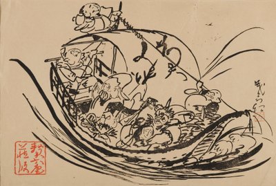 Houtsnede - Takarabune, 19e eeuw door Shigematsu Enrosai