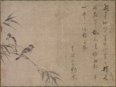 Mussen en bamboe door Shiken Saidō