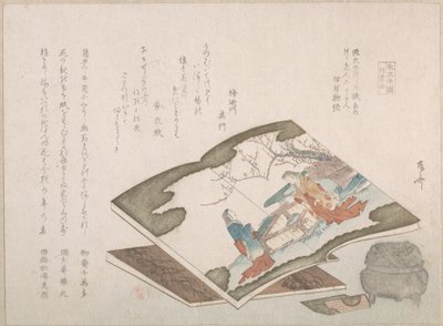 Geïllustreerde boeken en een wierookbrander, 19e eeuw door Shinsai