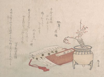 Pruimenboom in bloei en boeken door Shinsai