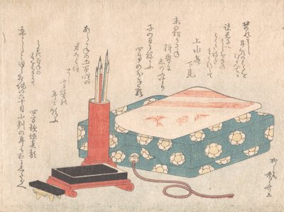 Schrijvenset en gedichtenkaartendoos Shikishi-bako, uit het Spring Rain Surimono Album, ca. 1805-10 door Shinsai