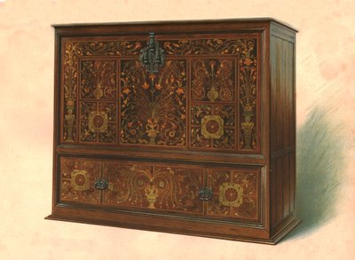 Kast ingelegd met marqueterie, 1904 door Shirley Charles Llewellyn Slocombe