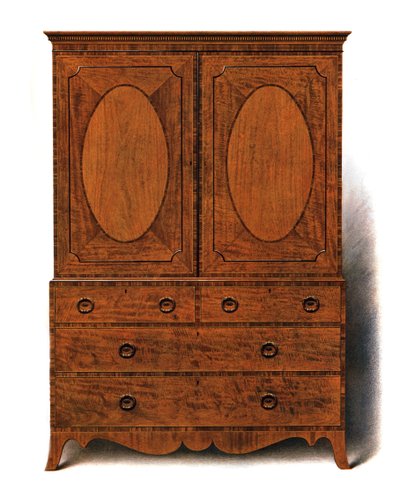 Mahonie- en satijnen kledingpers, 1908 door Shirley Charles Llewellyn Slocombe