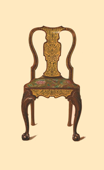 Notenhouten stoel ingelegd met marqueterie, 1905 door Shirley Charles Llewellyn Slocombe