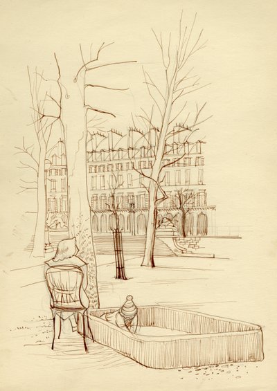 Kind spelend in zandbak, Parijs, Frankrijk, ca. 1951 door Shirley Markham