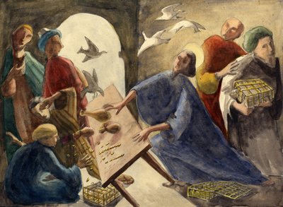 Christus die de kooplieden uit de tempel verdrijft, ca. 1950 door Shirley Markham