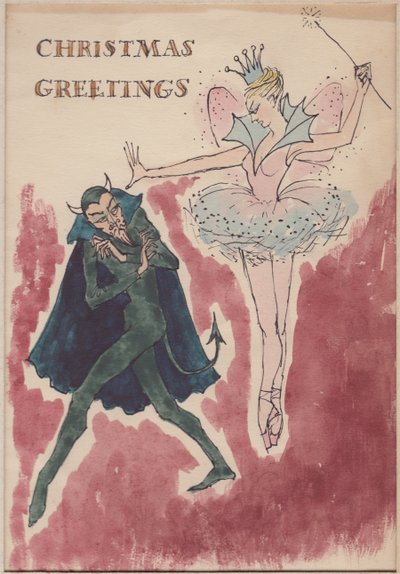 Duivel en fee, kerstkaart, 1952 door Shirley Markham