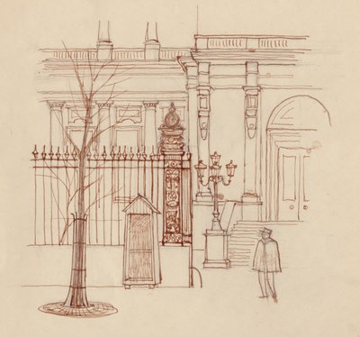 Gendarme buiten klassiek gebouw, Parijs, 1951 door Shirley Markham