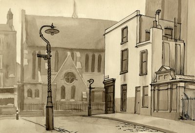 Lantaarnpaal en kerk, ca. 1951 door Shirley Markham