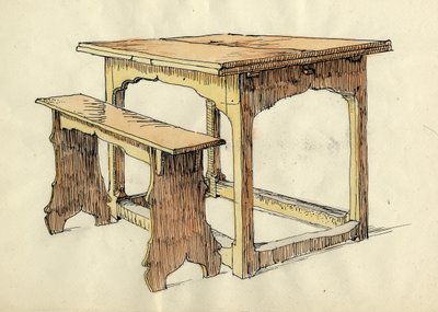Eiken tekentafel en vorm, begin 16e eeuw, ca. 1951 door Shirley Markham